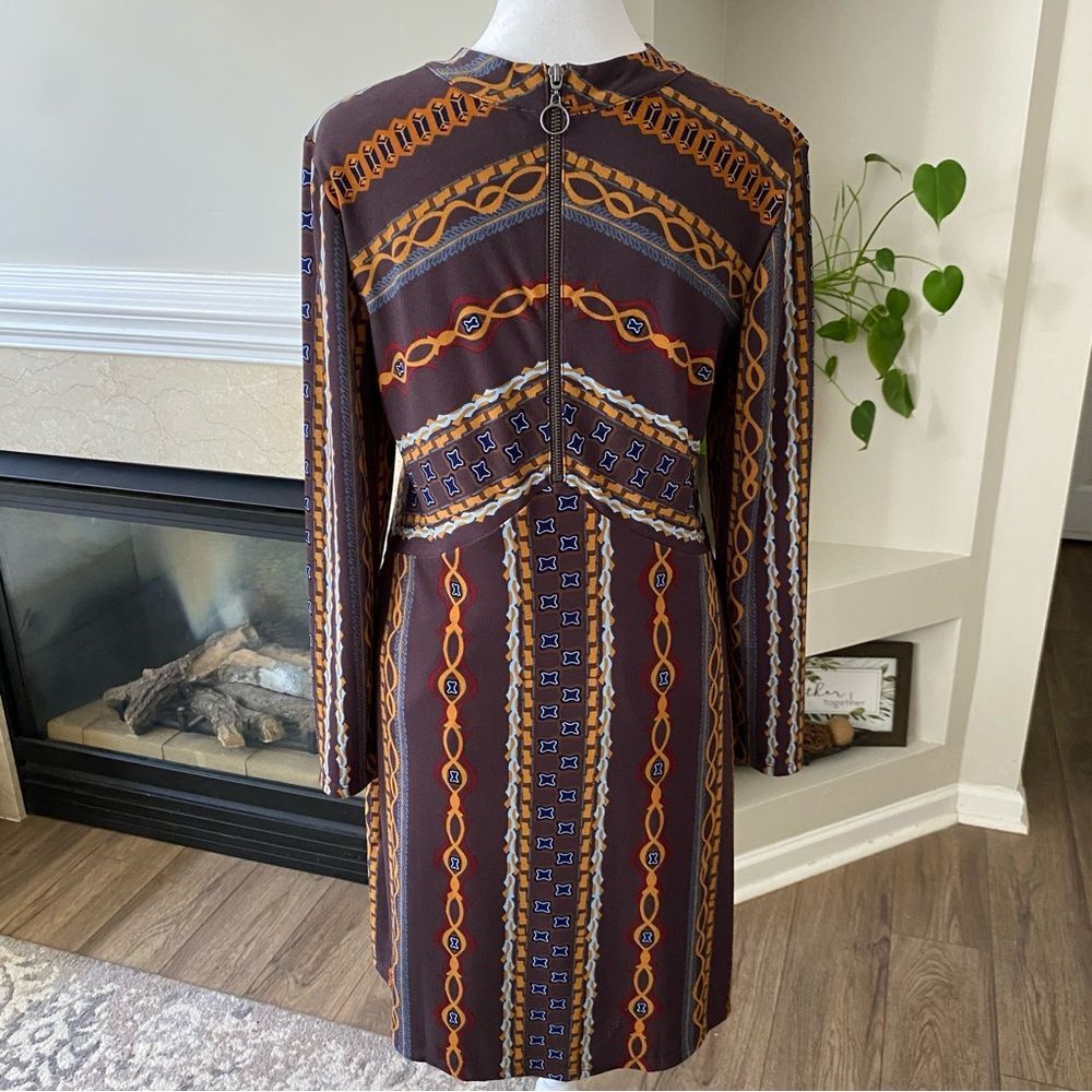 Free People Brown Patterned Long Sleeve Mini Dress - Picture 6 of 11